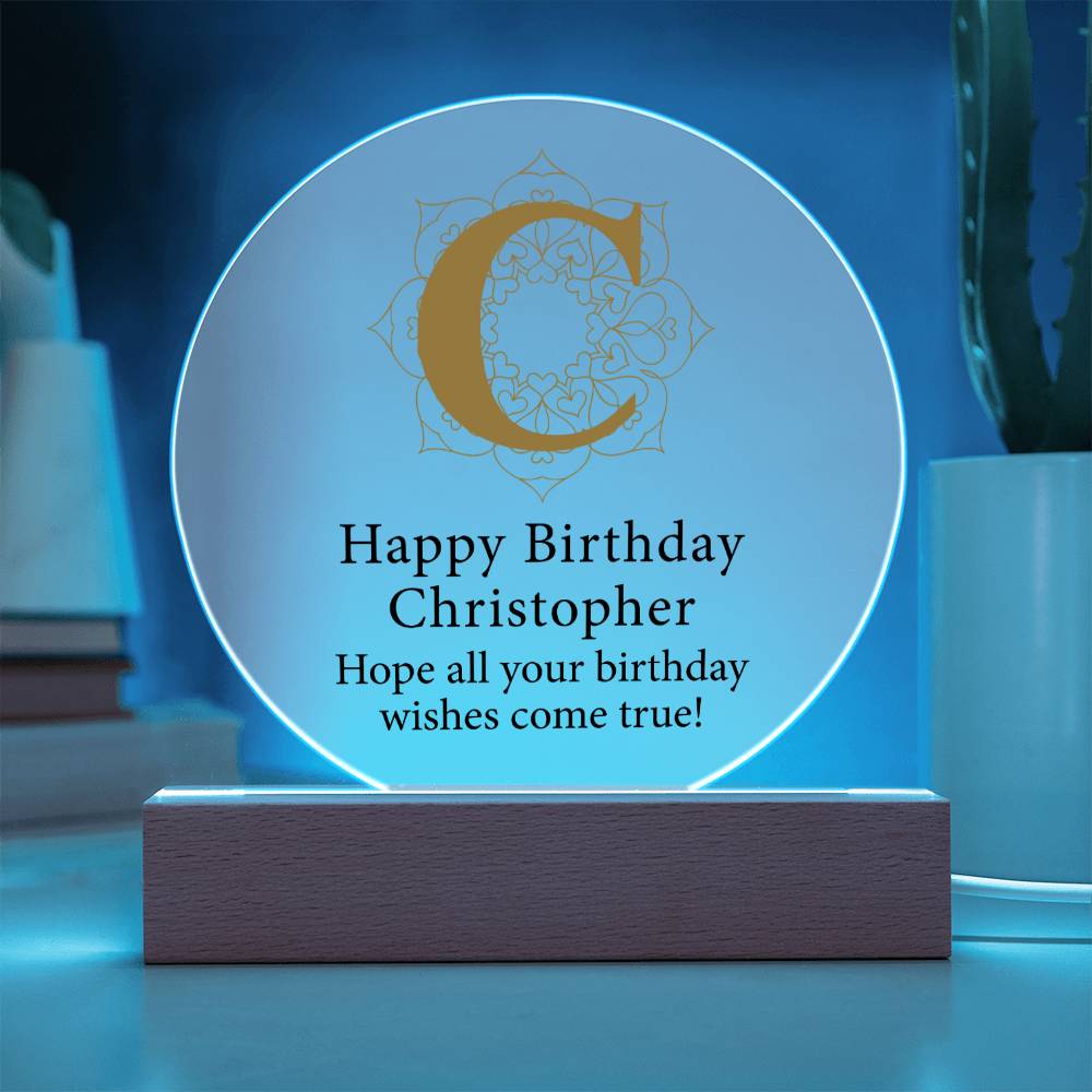 Happy Birthday Christopher v01 - Circle Acrylic Plaque