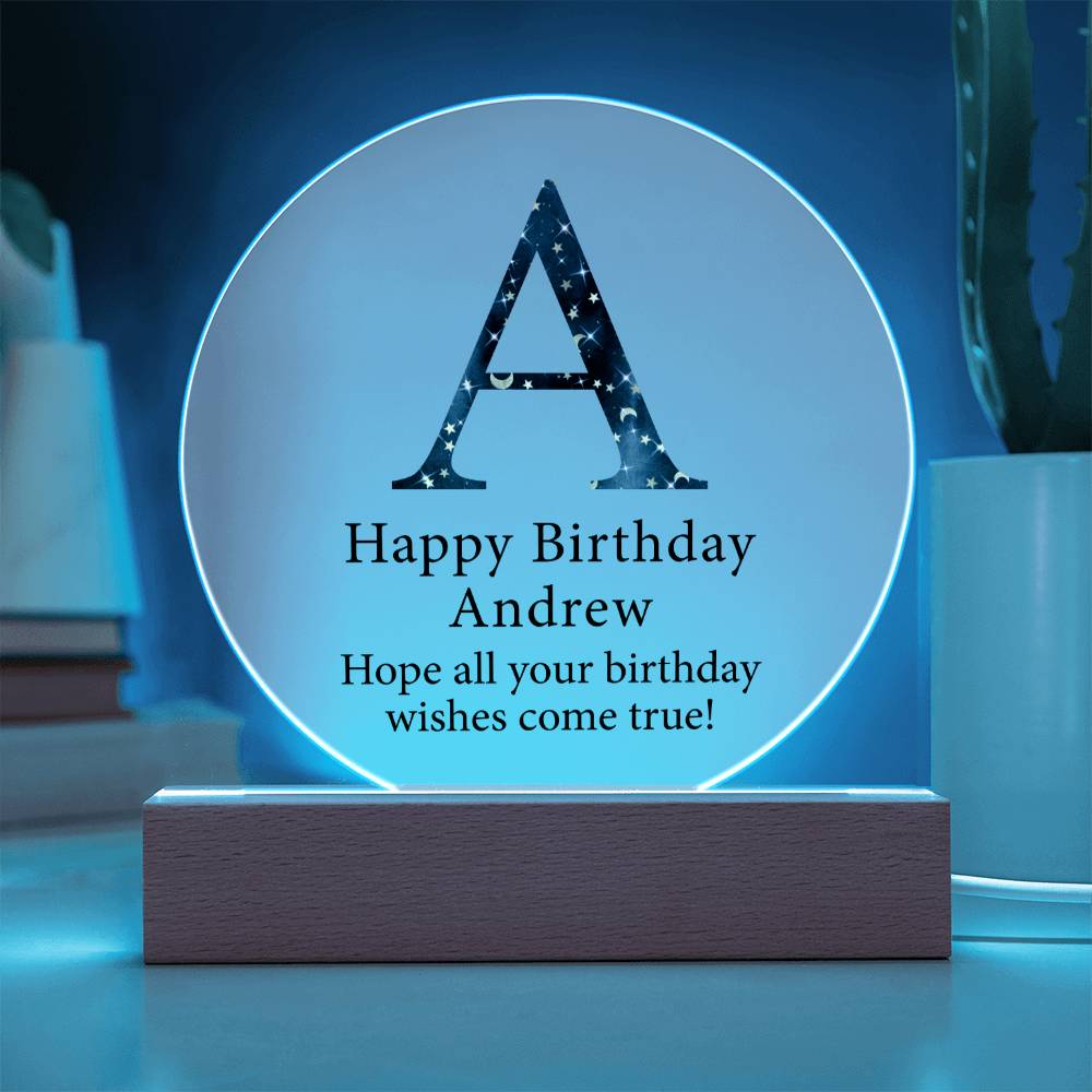Happy Birthday Andrew v03 - Circle Acrylic Plaque