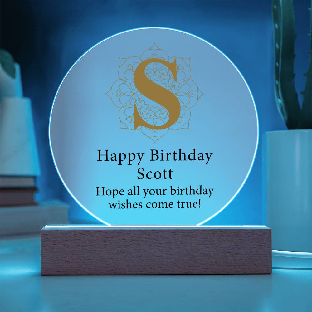 Happy Birthday Scott v01 - Circle Acrylic Plaque