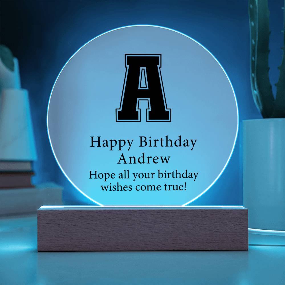Happy Birthday Andrew v02 - Circle Acrylic Plaque