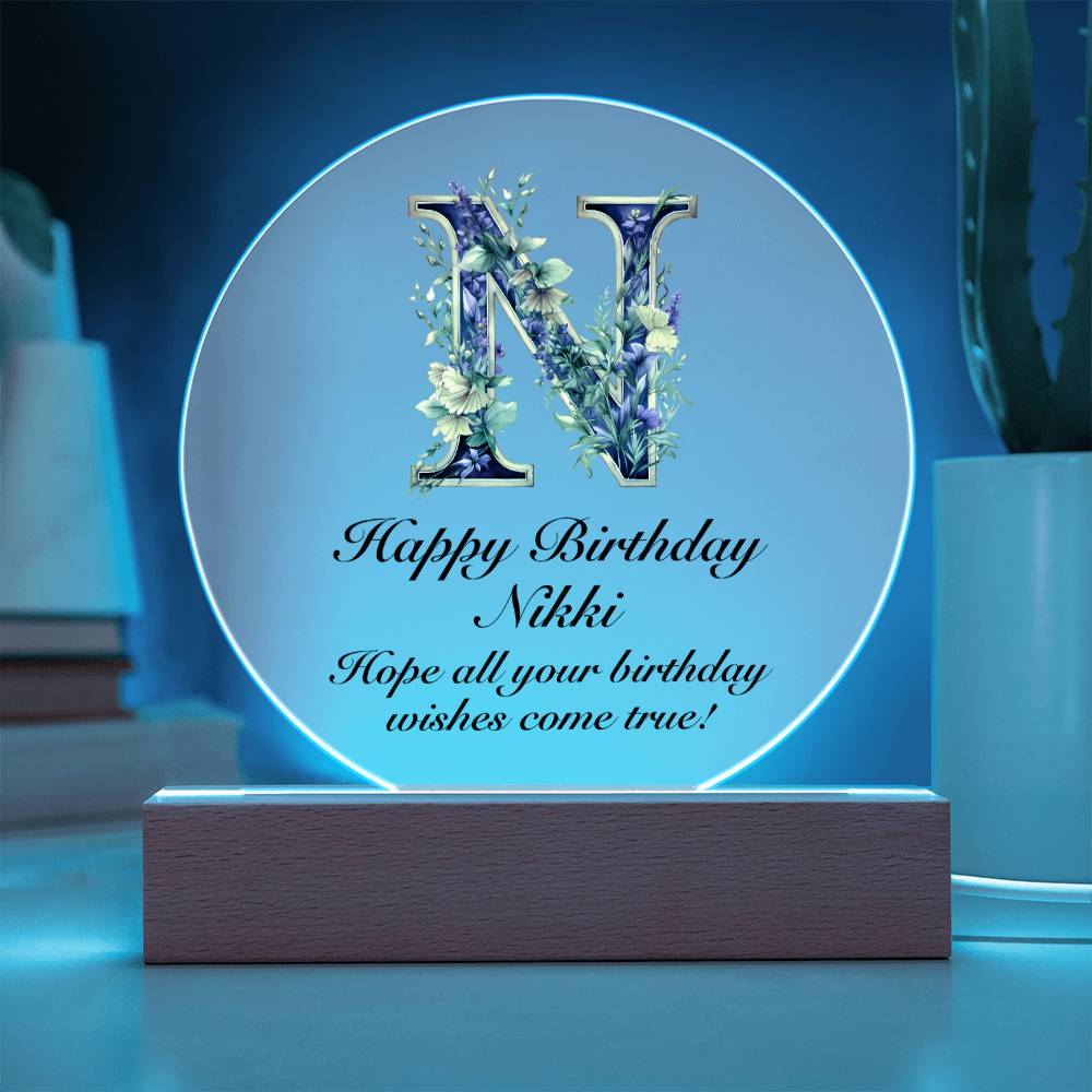 Happy Birthday Nikki v02 - Circle Acrylic Plaque