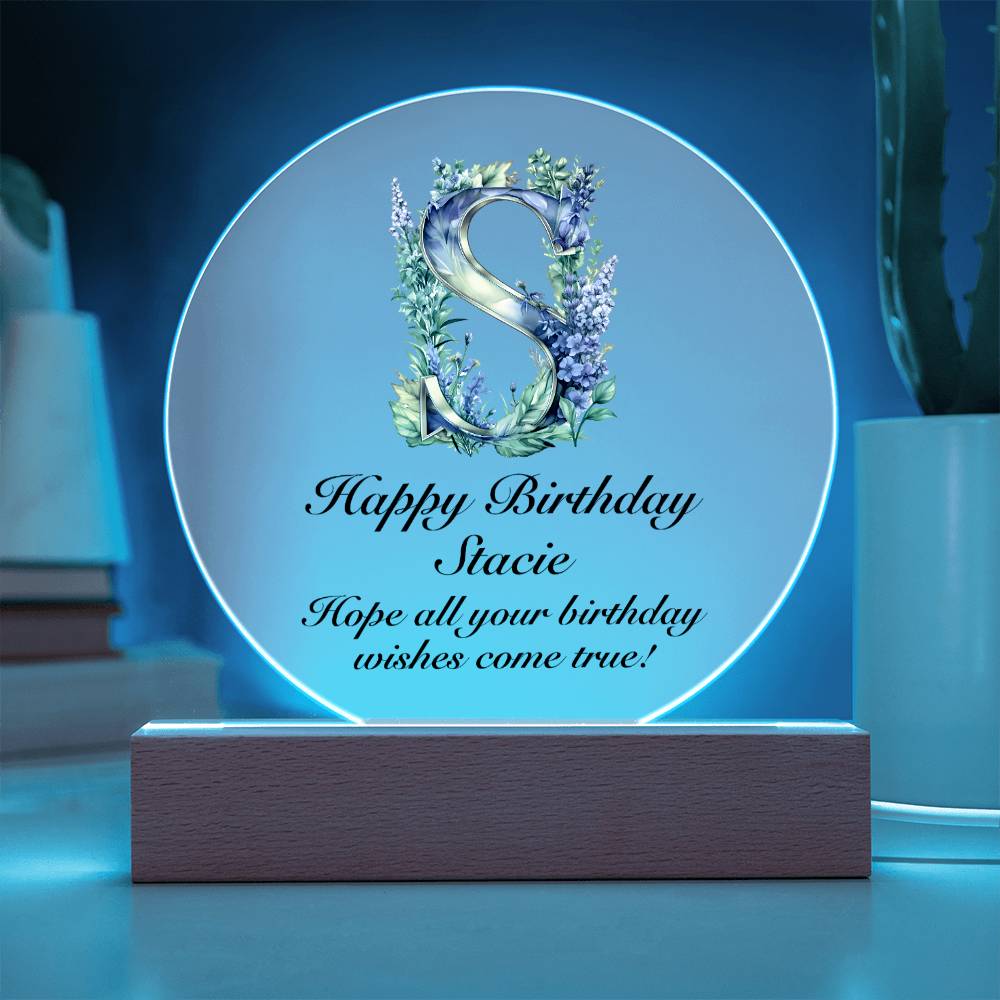 Happy Birthday Stacie v02 - Circle Acrylic Plaque