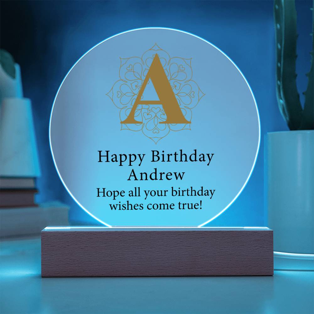 Happy Birthday Andrew v01 - Circle Acrylic Plaque