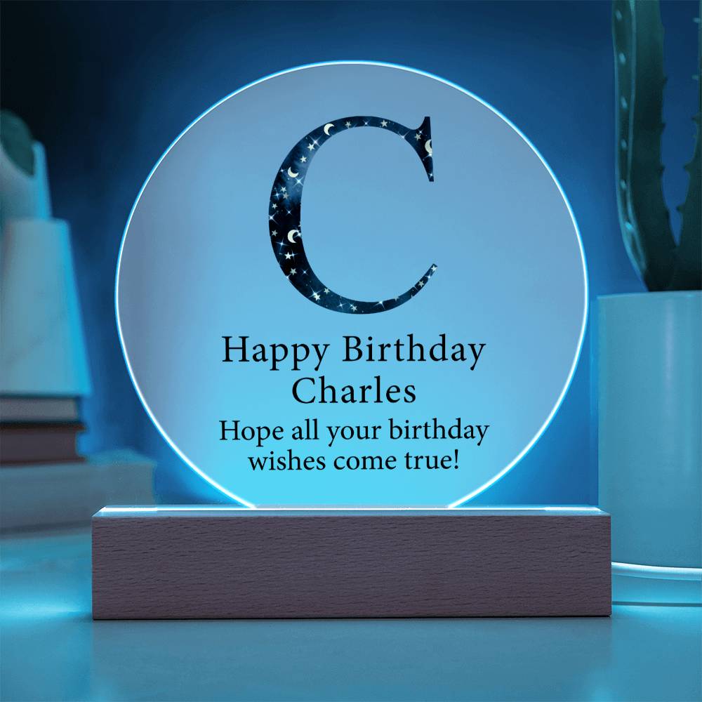 Happy Birthday Charles v03 - Circle Acrylic Plaque