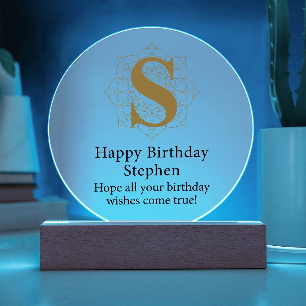 Happy Birthday Stephen v01 - Circle Acrylic Plaque