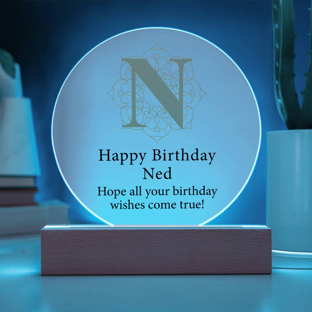 Happy Birthday Ned v01 - Circle Acrylic Plaque