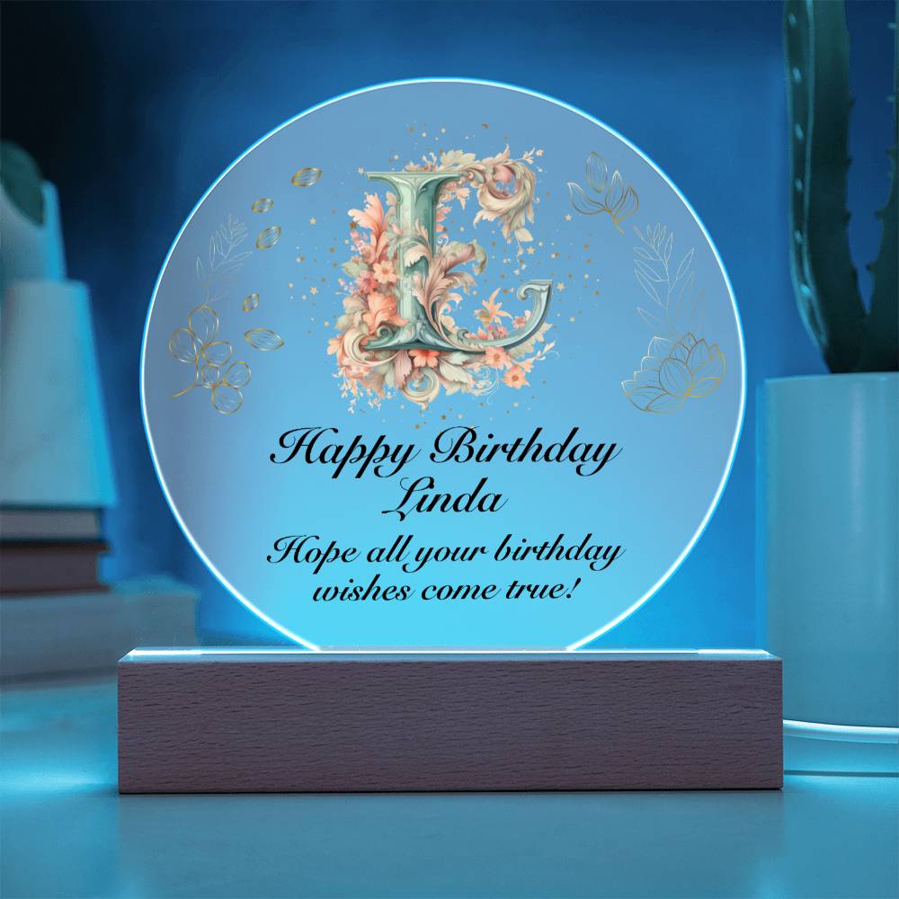 Happy Birthday Linda v01 - Circle Acrylic Plaque
