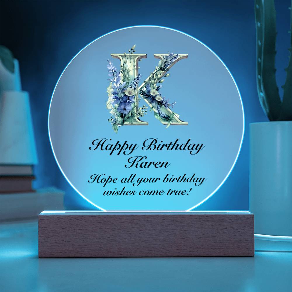 Happy Birthday Karen v02 - Circle Acrylic Plaque