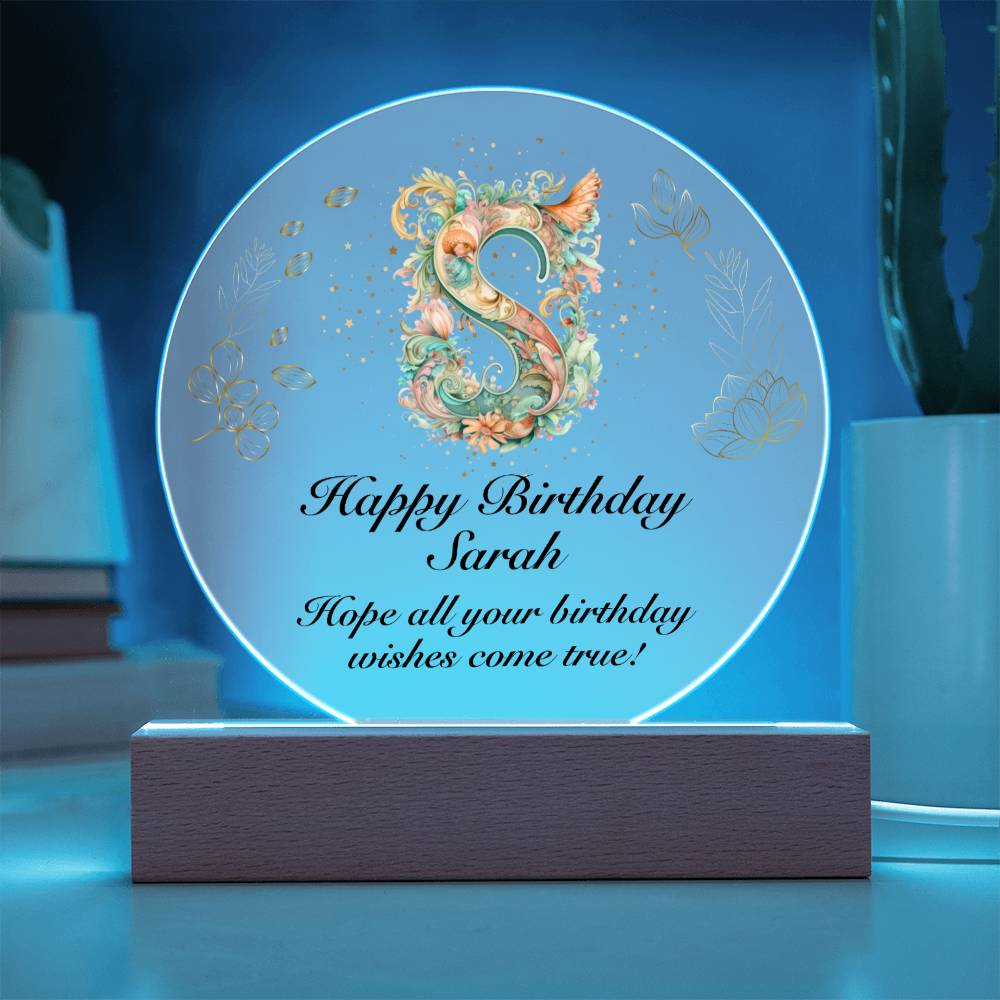 Happy Birthday Sarah v01 - Circle Acrylic Plaque