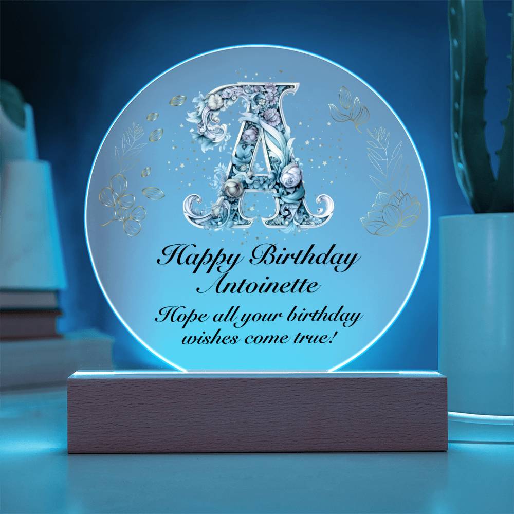 Happy Birthday Antoinette v01 - Circle Acrylic Plaque