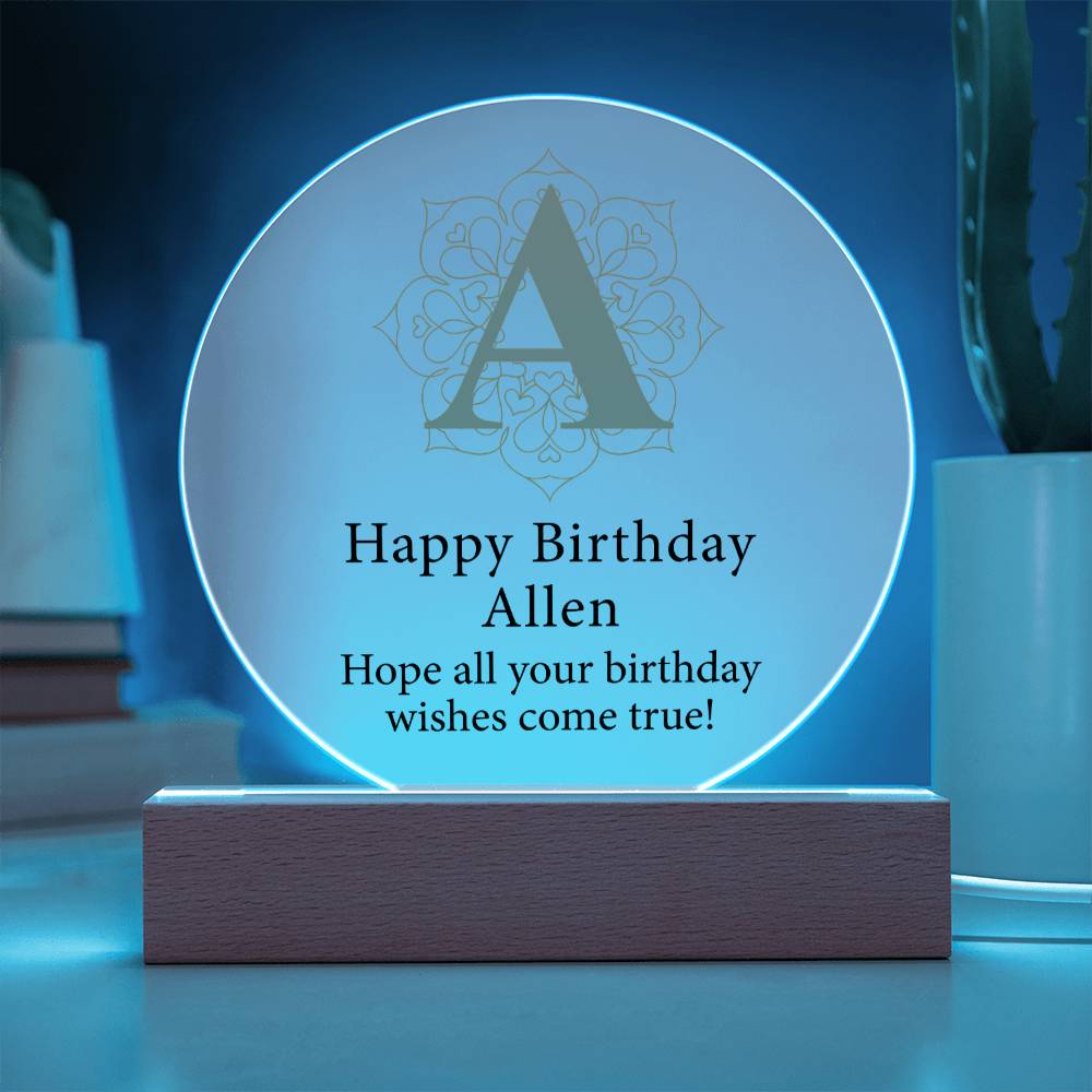 Happy Birthday Allen v01 - Circle Acrylic Plaque