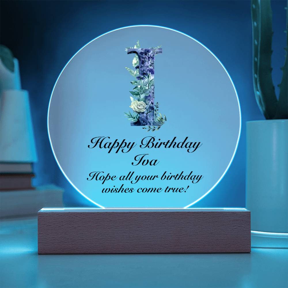 Happy Birthday Iva v02 - Circle Acrylic Plaque