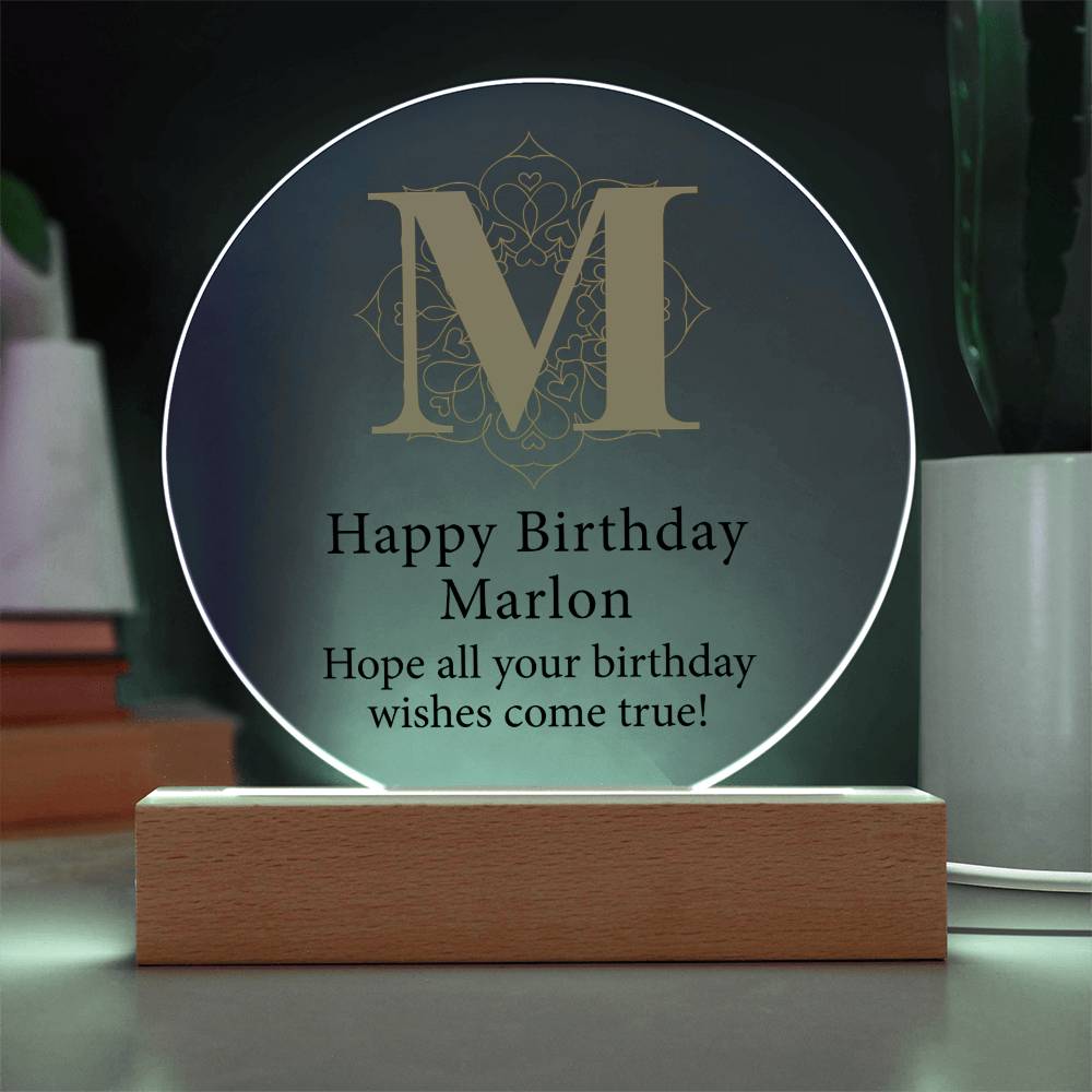 Happy Birthday Marlon v01 - Circle Acrylic Plaque