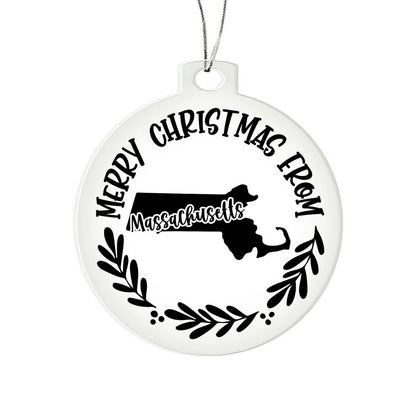 Merry Christmas From Massachusetts - Acrylic Ornament