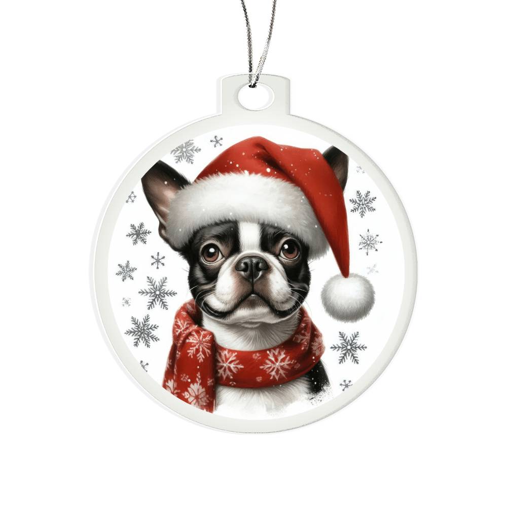 Christmas Dog - Boston Terrier - Acrylic Ornament