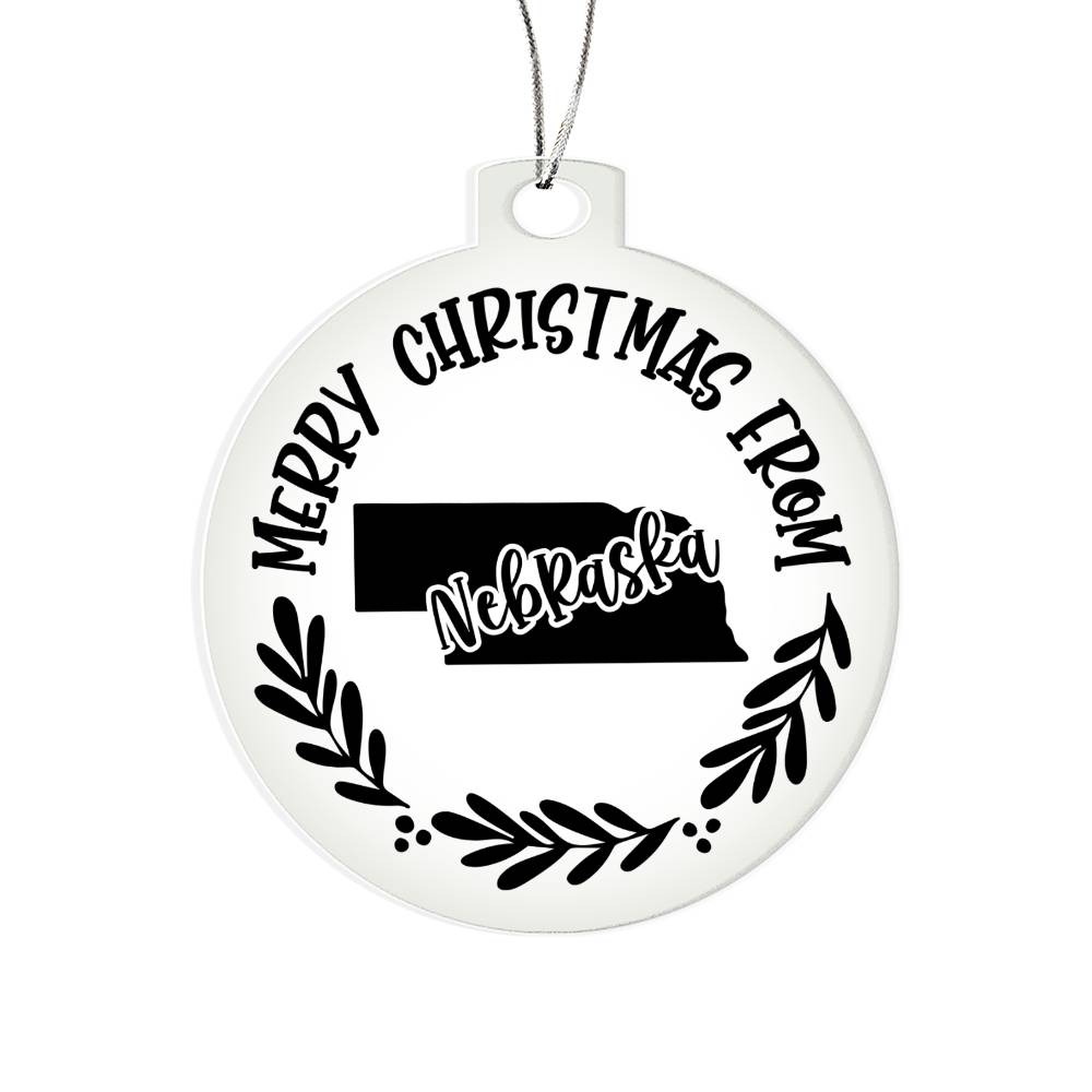 Merry Christmas From Nebraska - Acrylic Ornament