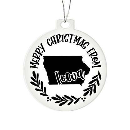 Merry Christmas From Iowa - Acrylic Ornament