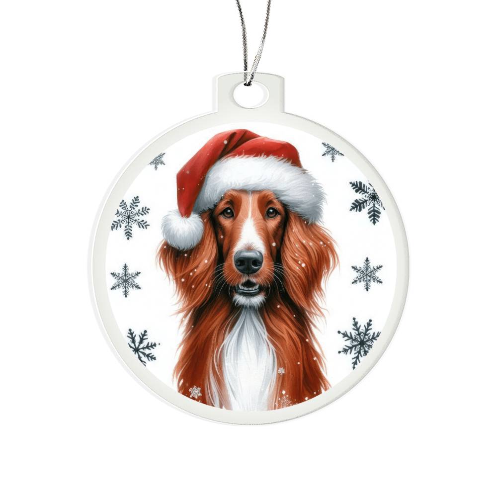 Christmas Dog - Irish Red and White Setter - Acrylic Ornament