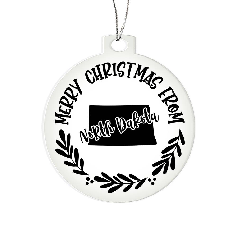 Merry Christmas From North Dakota - Acrylic Ornament