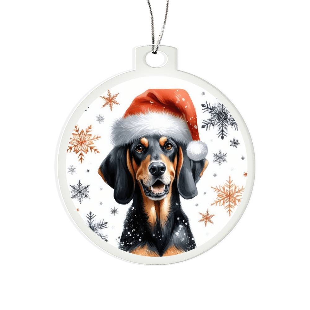 Christmas Dog - Black and Tan Coonhound - Acrylic Ornament