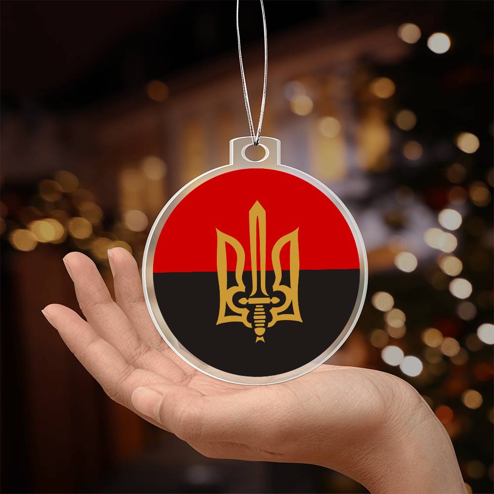 Stylized Tryzub And Red-Black Flag - Acrylic Ornament