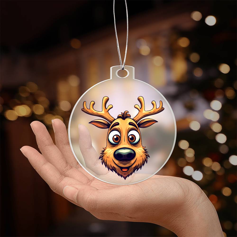 Funny Reindeer Face 12 - Acrylic Ornament