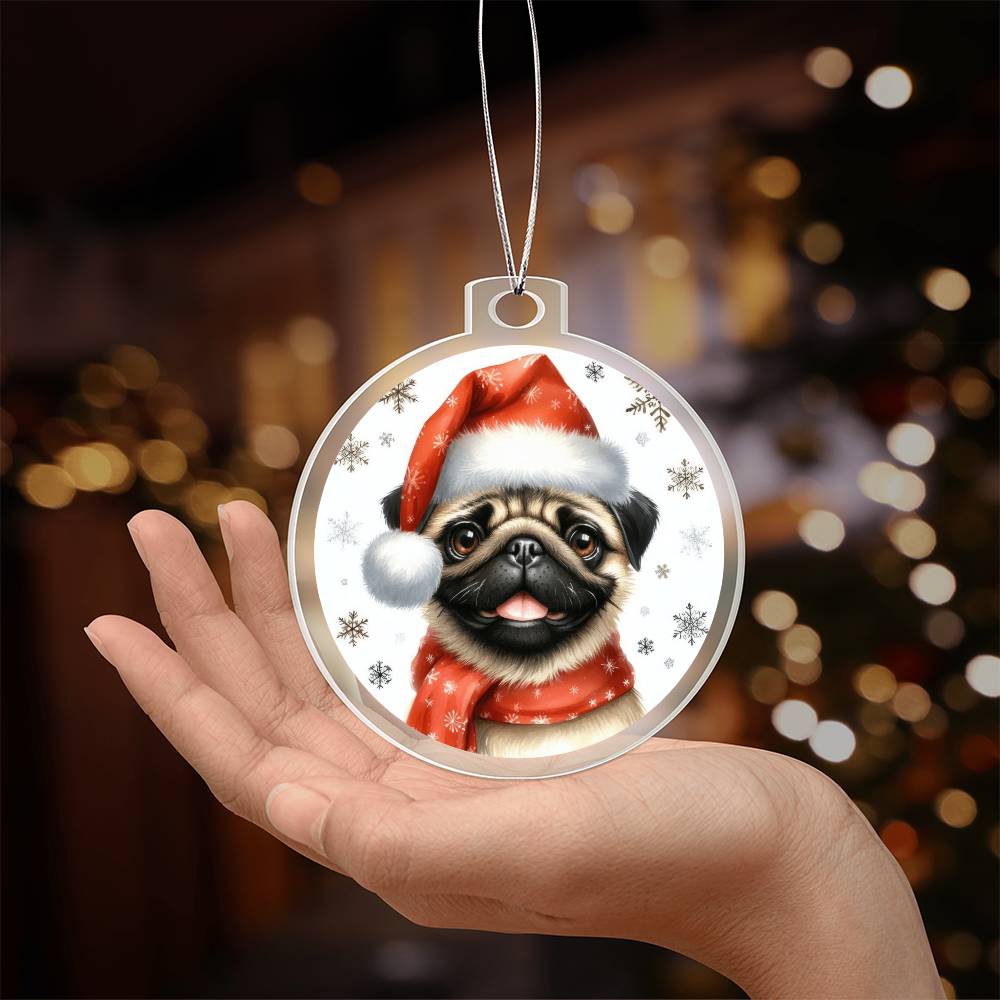 Christmas Dog - Pug - Acrylic Ornament