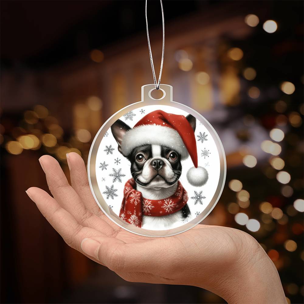 Christmas Dog - Boston Terrier - Acrylic Ornament