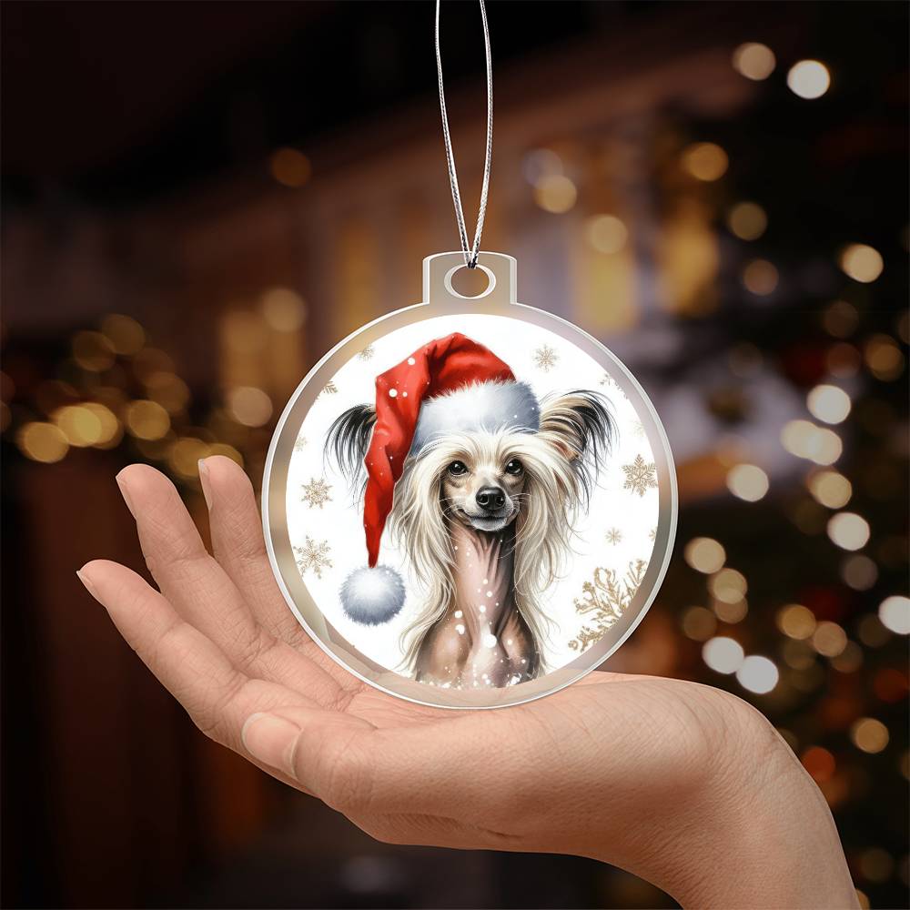 Christmas Dog - Chinese Crested - Acrylic Ornament