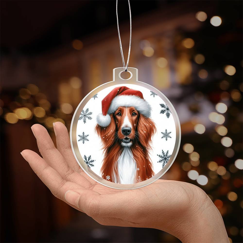 Christmas Dog - Irish Red and White Setter - Acrylic Ornament