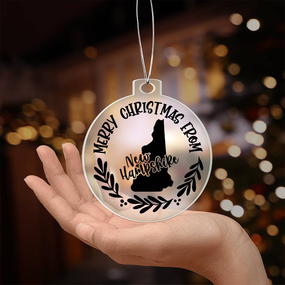 Merry Christmas From New Hampshire - Acrylic Ornament