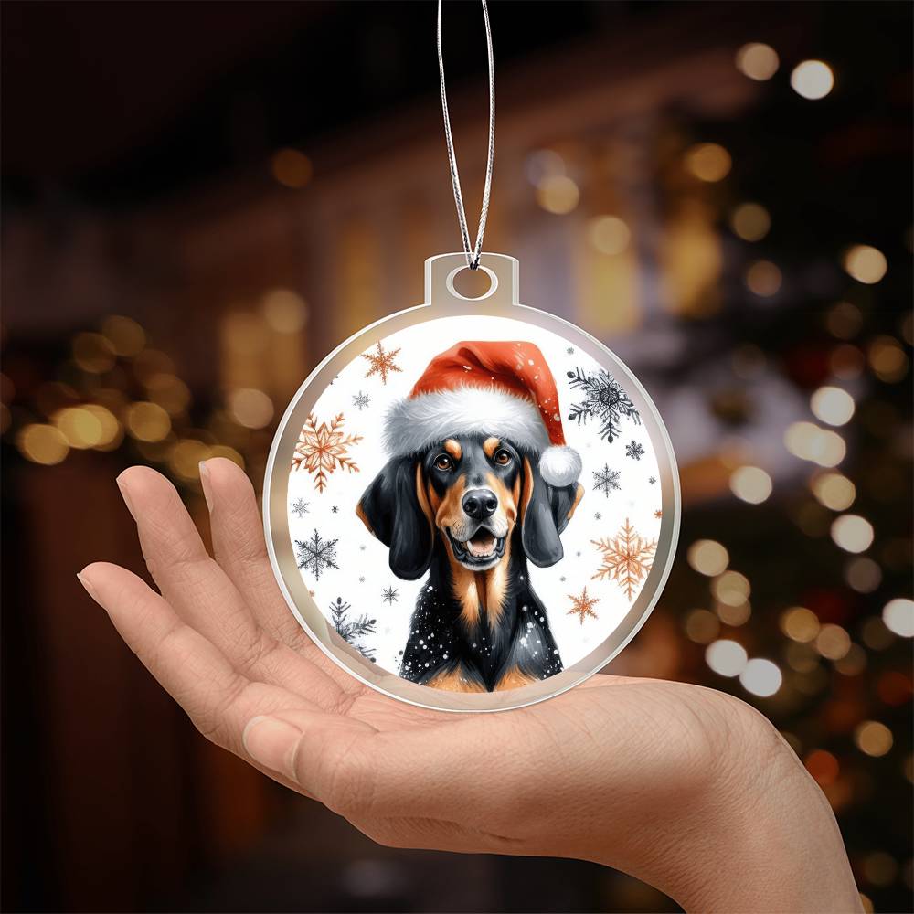 Christmas Dog - Black and Tan Coonhound - Acrylic Ornament