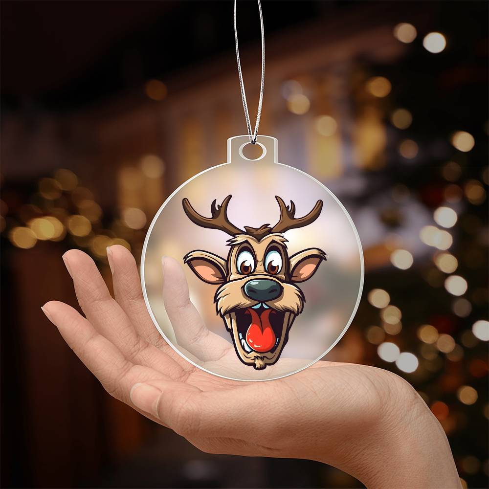 Funny Reindeer Face 15 - Acrylic Ornament