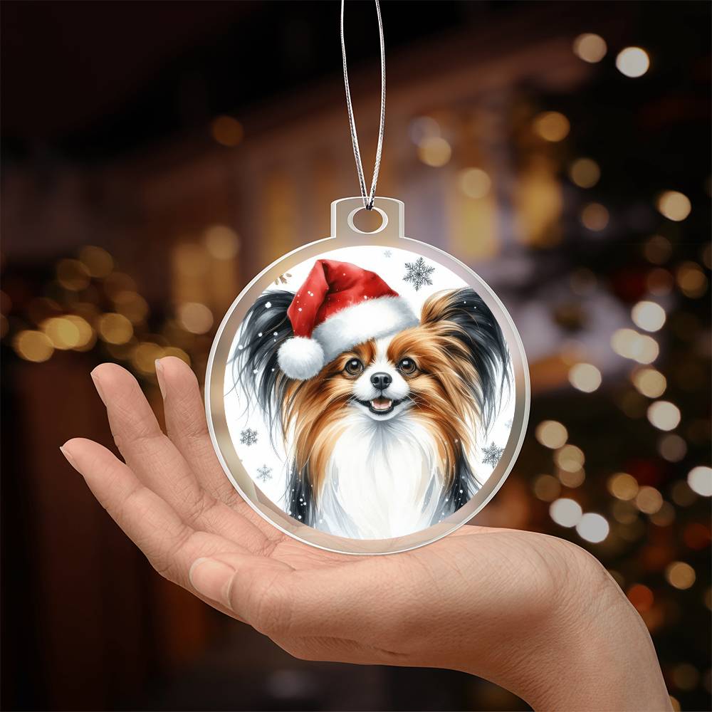 Christmas Dog - Papillon - Acrylic Ornament