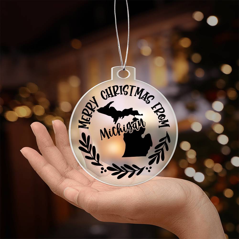 Merry Christmas From Michigan - Acrylic Ornament