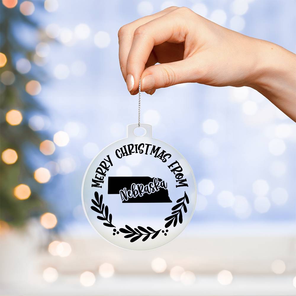 Merry Christmas From Nebraska - Acrylic Ornament