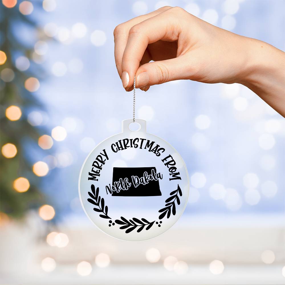 Merry Christmas From North Dakota - Acrylic Ornament