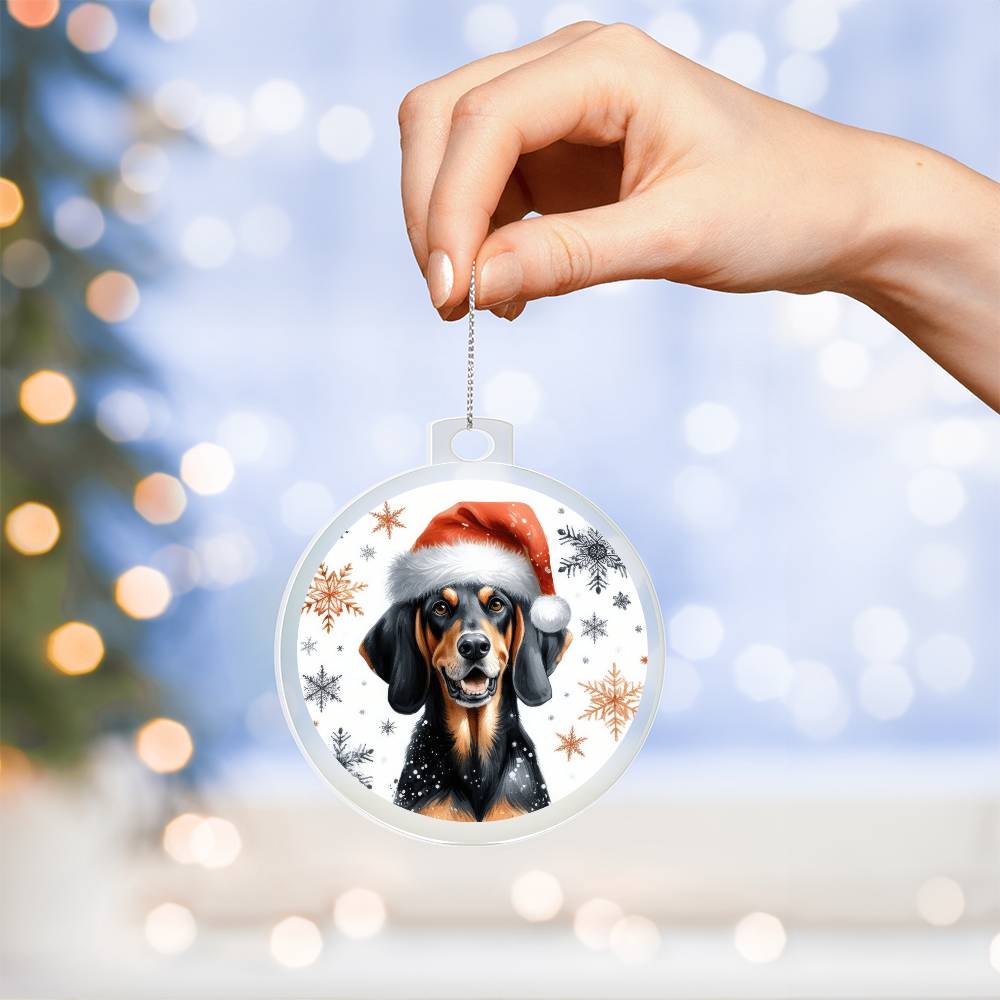 Christmas Dog - Black and Tan Coonhound - Acrylic Ornament