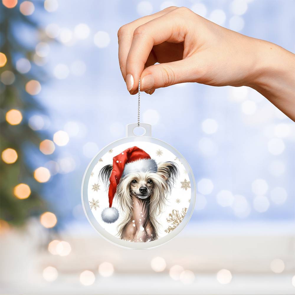 Christmas Dog - Chinese Crested - Acrylic Ornament