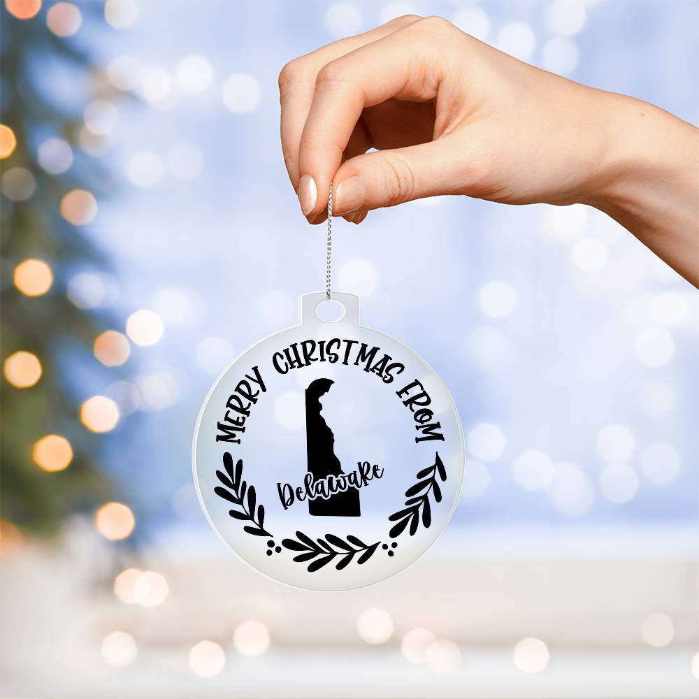 Merry Christmas From Delaware - Acrylic Ornament