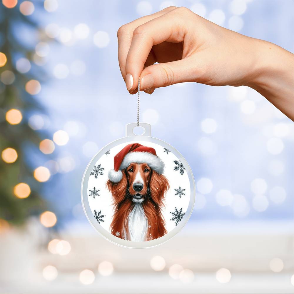 Christmas Dog - Irish Red and White Setter - Acrylic Ornament