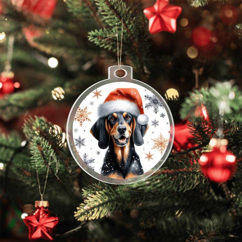 Christmas Dog - Black and Tan Coonhound - Acrylic Ornament