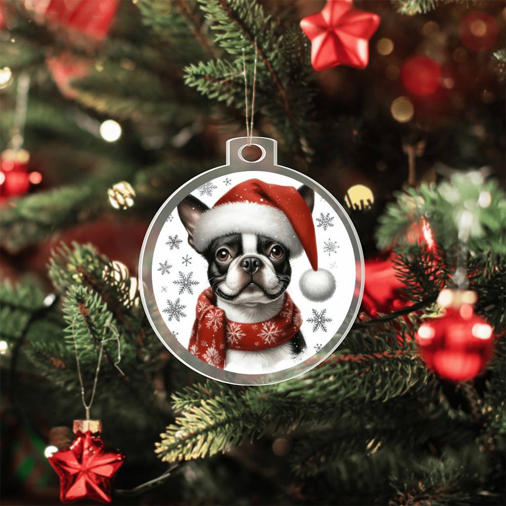 Christmas Dog - Boston Terrier - Acrylic Ornament