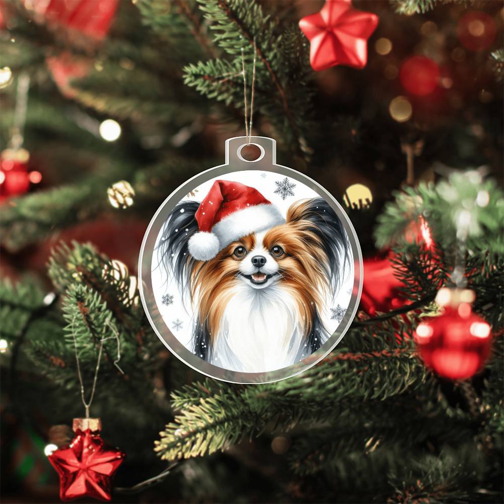 Christmas Dog - Papillon - Acrylic Ornament