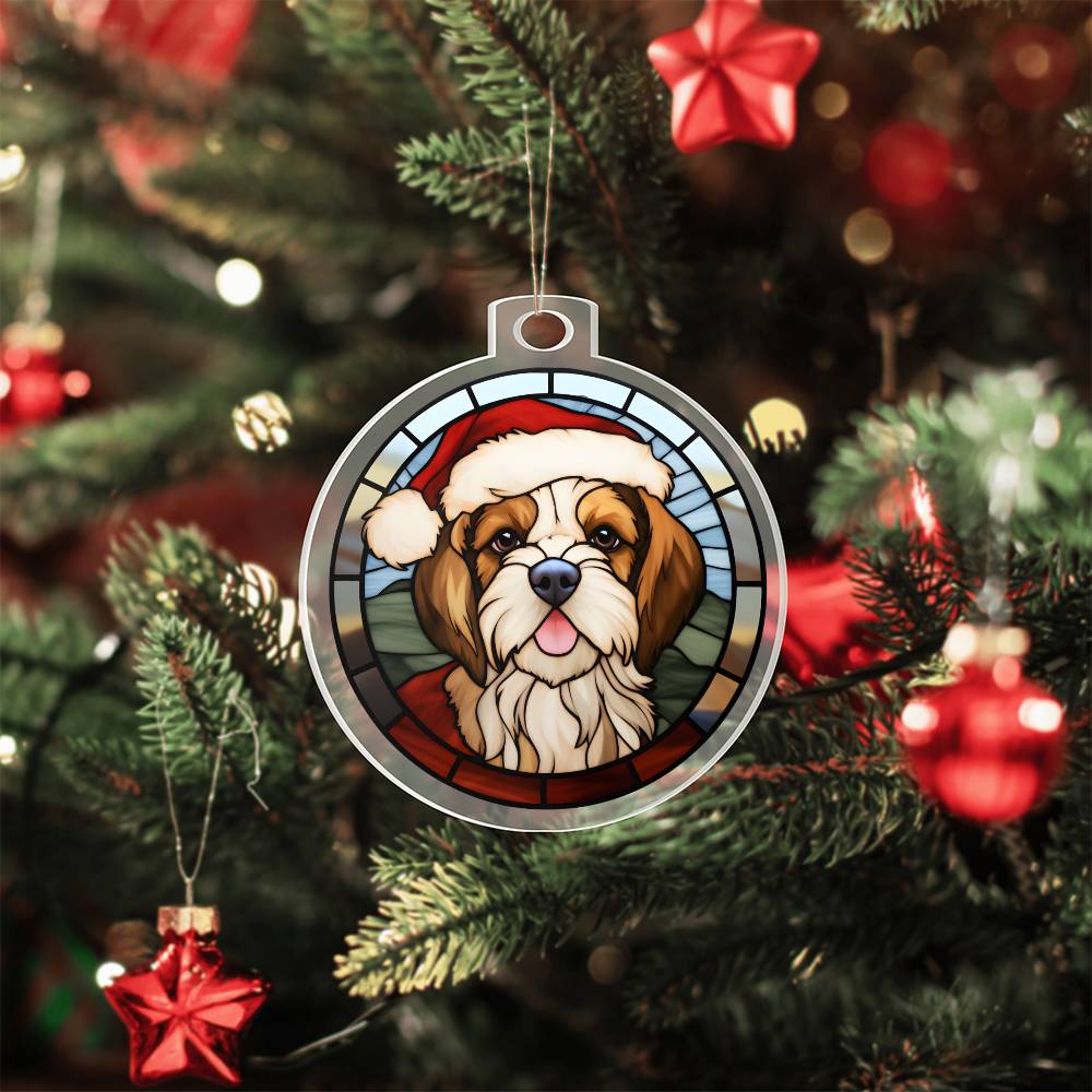 Dog Stained Glass Christmas Design 032 - Acrylic Ornament