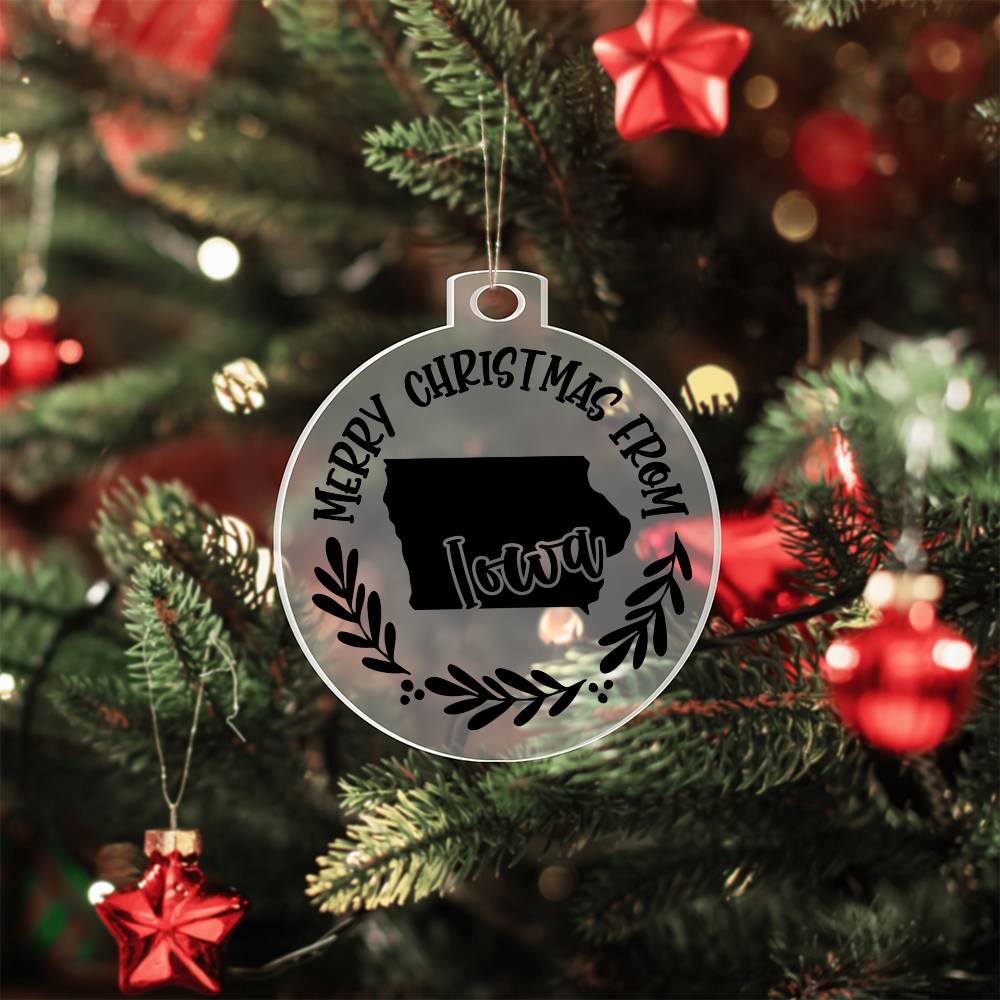 Merry Christmas From Iowa - Acrylic Ornament