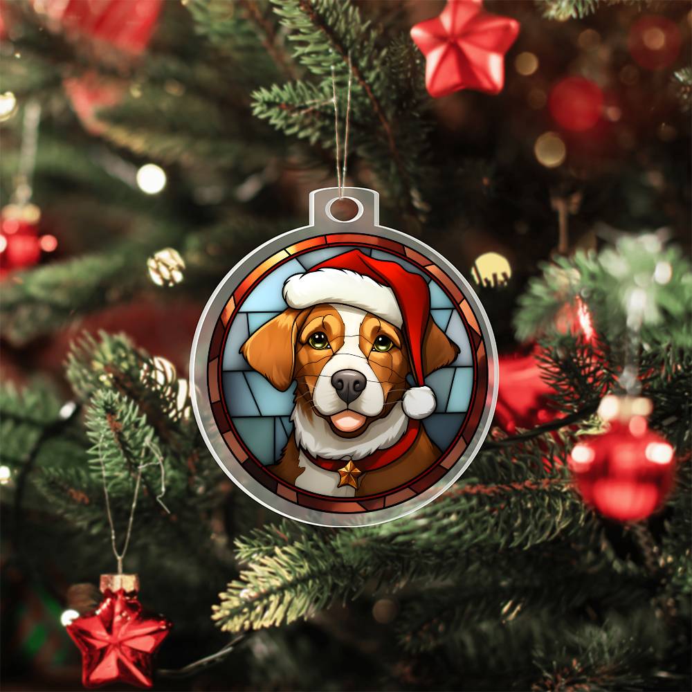 Dog Stained Glass Christmas Design 005 - Acrylic Ornament