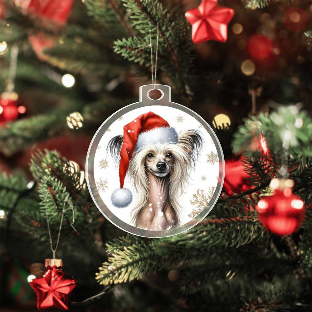 Christmas Dog - Chinese Crested - Acrylic Ornament