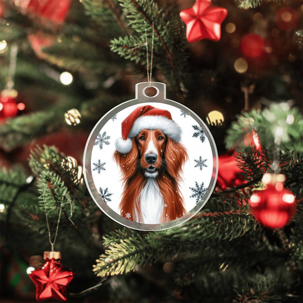 Christmas Dog - Irish Red and White Setter - Acrylic Ornament