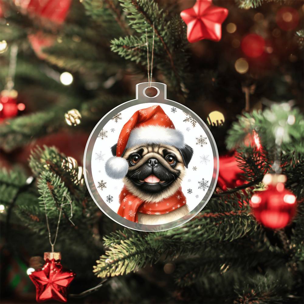 Christmas Dog - Pug - Acrylic Ornament